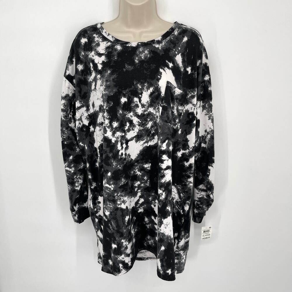Jenni NWT Womens Long Sleeve Round Neck Sleep Shirt Size XL White Dynamic Tiedye